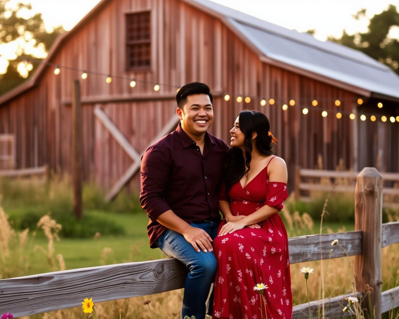 Sitting on a wooden fence by the barn