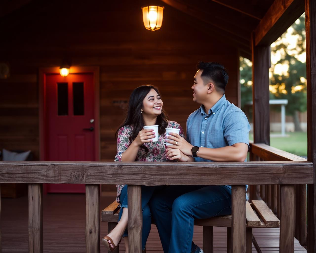 Sharing coffee on a farmhouse porch